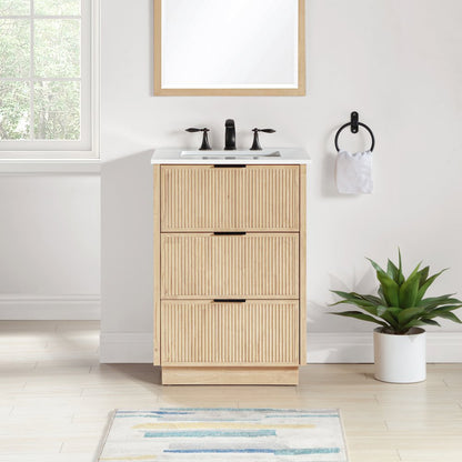 Willard 24" Natural Engineered Stone And Solid Wood Bathroom Vanity