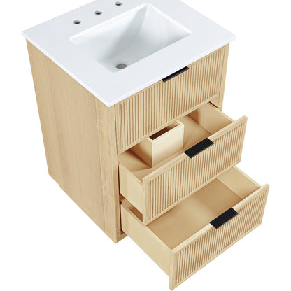 Willard 24" Natural Engineered Stone And Solid Wood Bathroom Vanity