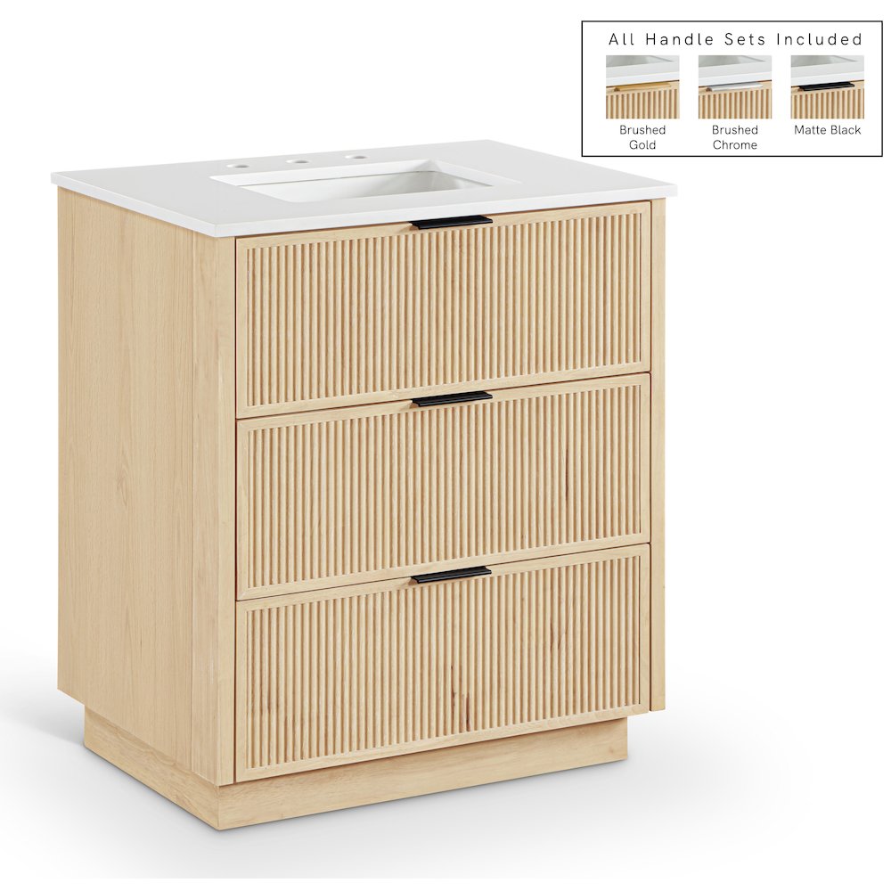 Willard 30" Natural Engineered Stone And Solid Wood Bathroom Vanity
