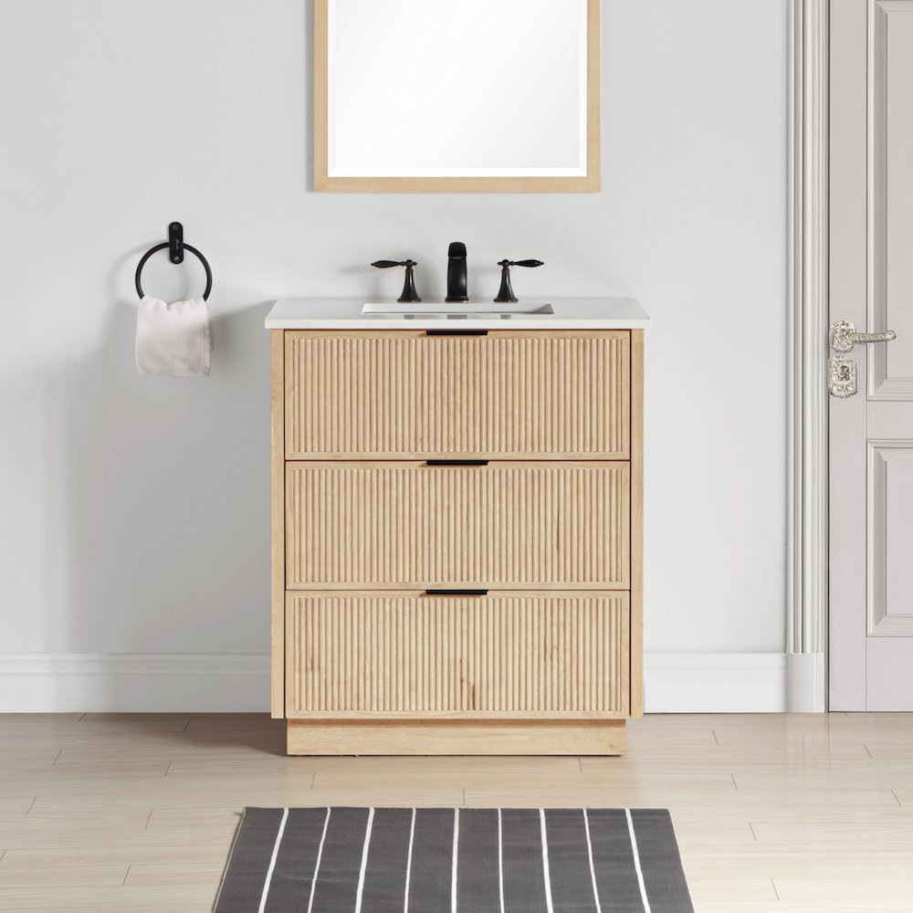 Willard 30" Natural Engineered Stone And Solid Wood Bathroom Vanity