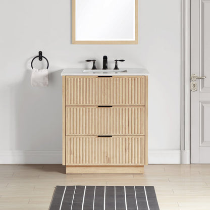 Willard 30" Natural Engineered Stone And Solid Wood Bathroom Vanity