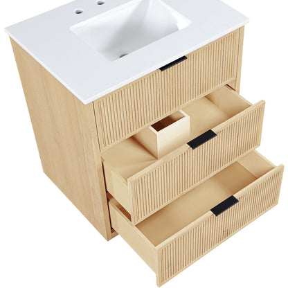 Willard 30" Natural Engineered Stone And Solid Wood Bathroom Vanity