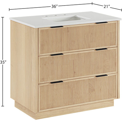 Willard 36" Natural Engineered Stone And Solid Wood Bathroom Vanity