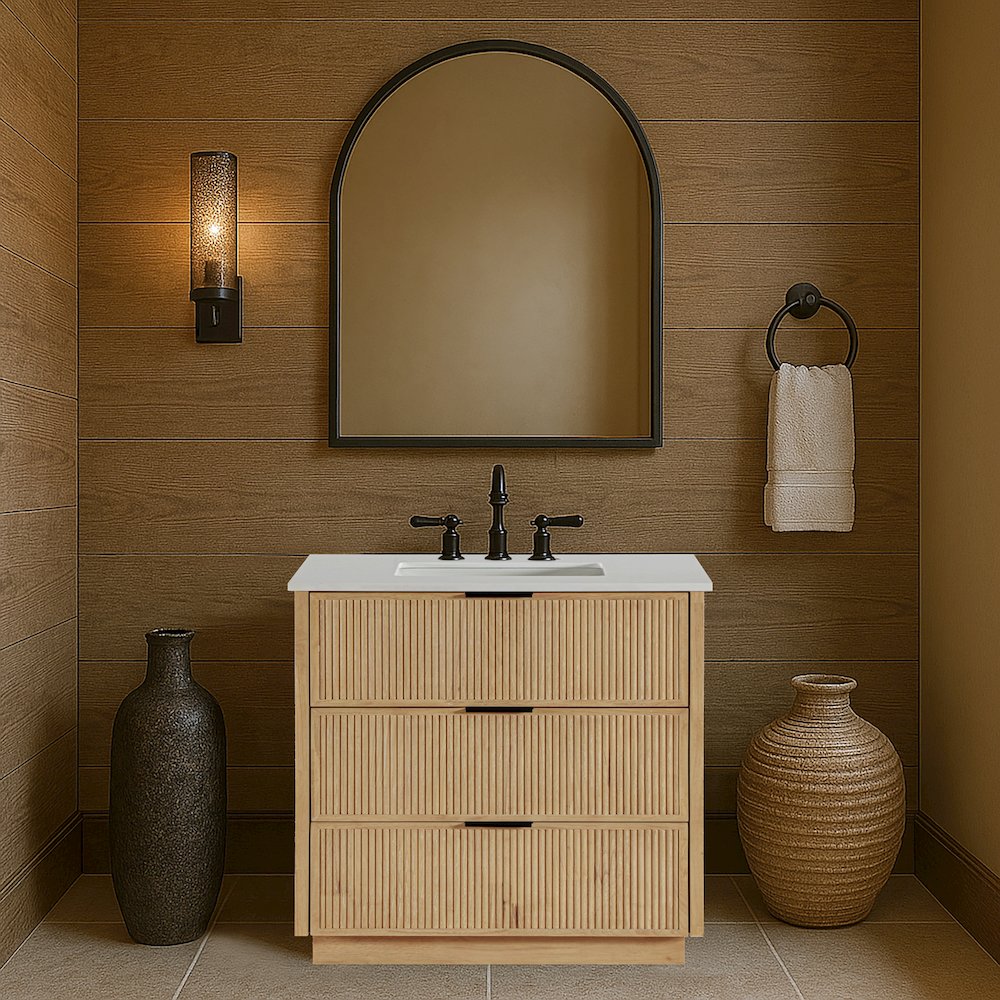 Willard 36" Natural Engineered Stone And Solid Wood Bathroom Vanity