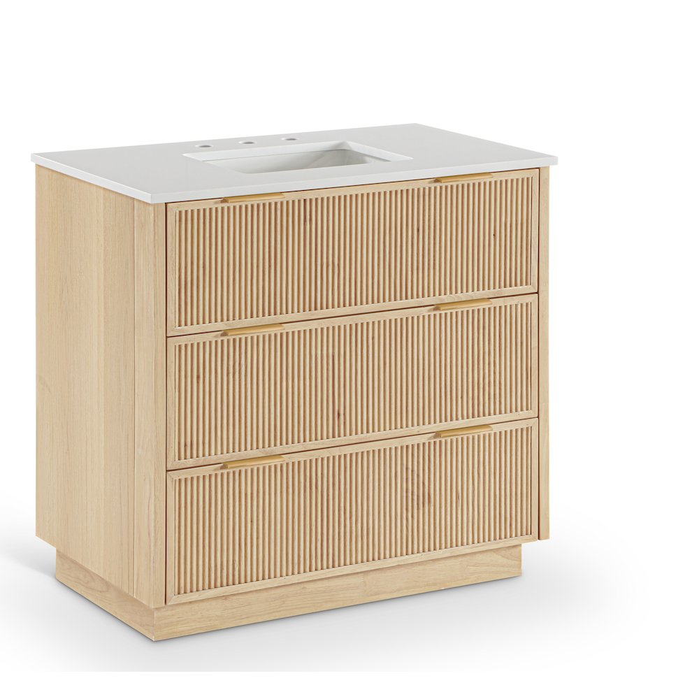 Willard 36" Natural Engineered Stone And Solid Wood Bathroom Vanity