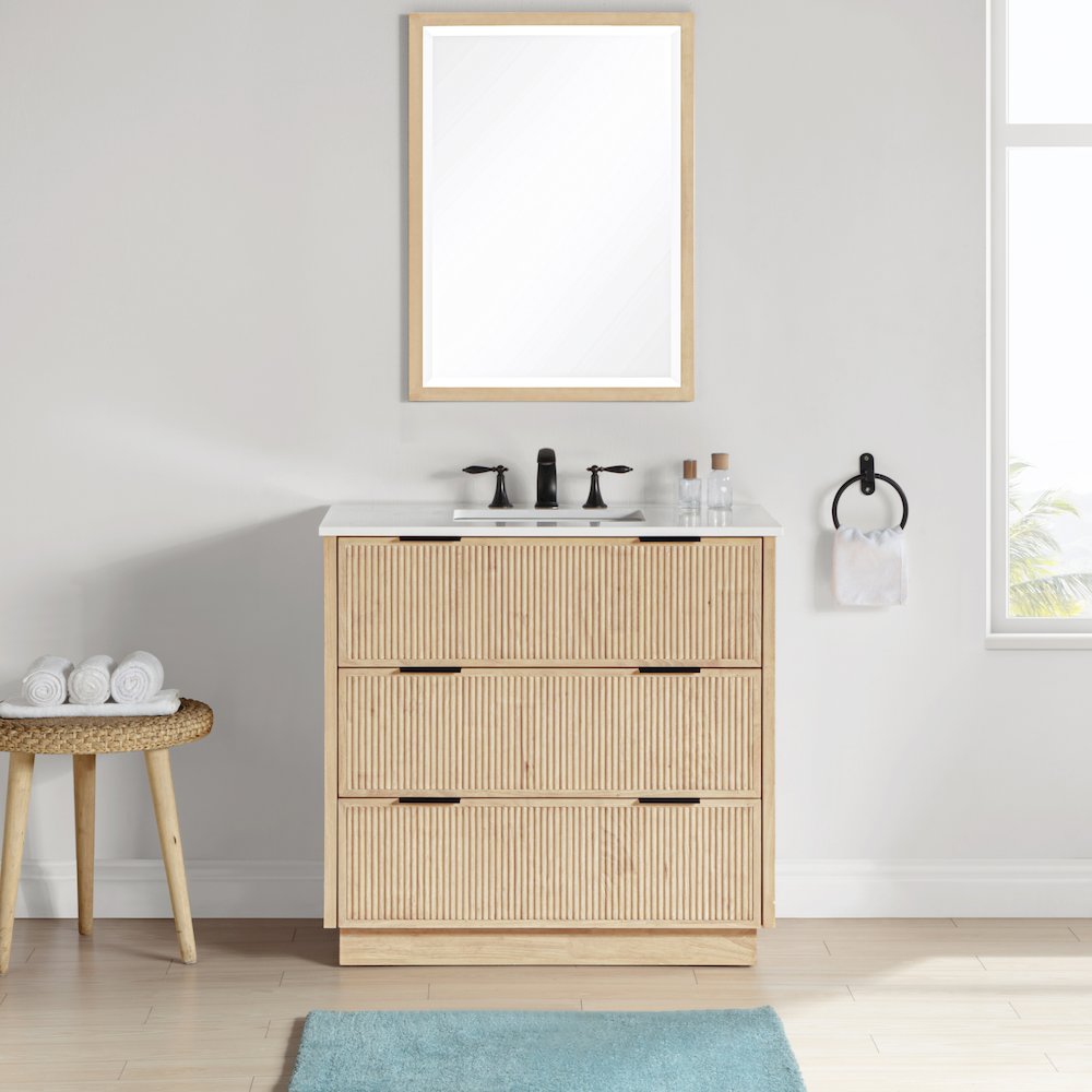 Willard 36" Natural Engineered Stone And Solid Wood Bathroom Vanity