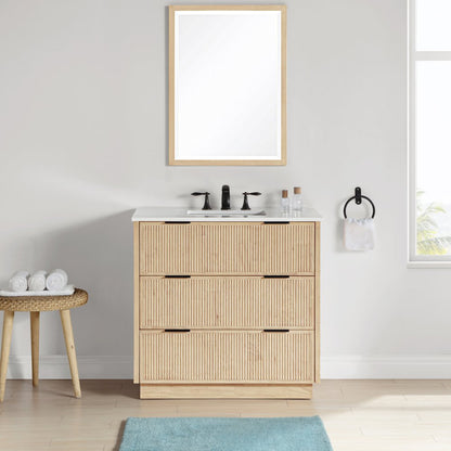 Willard 36" Natural Engineered Stone And Solid Wood Bathroom Vanity