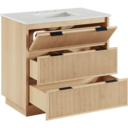 Willard 36" Natural Engineered Stone And Solid Wood Bathroom Vanity