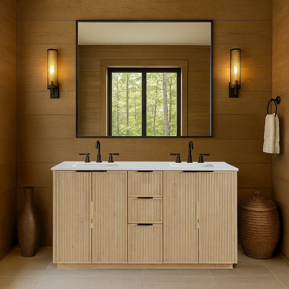 Willard 60" Natural Engineered Stone And Solid Wood Bathroom Vanity