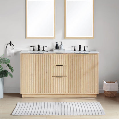 Willard 60" Natural Engineered Stone And Solid Wood Bathroom Vanity