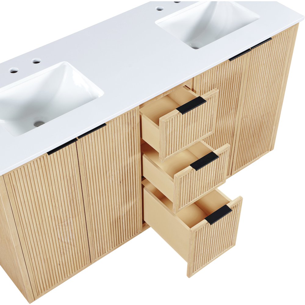 Willard 60" Natural Engineered Stone And Solid Wood Bathroom Vanity