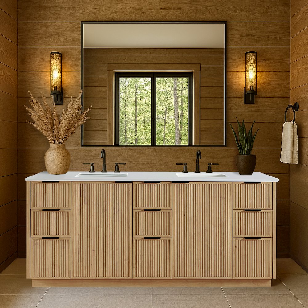 Willard 72" Natural Engineered Stone And Solid Wood Bathroom Vanity