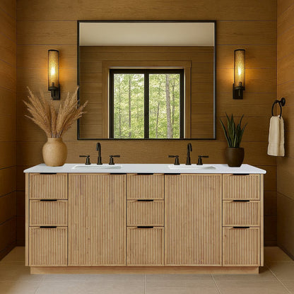 Willard 72" Natural Engineered Stone And Solid Wood Bathroom Vanity