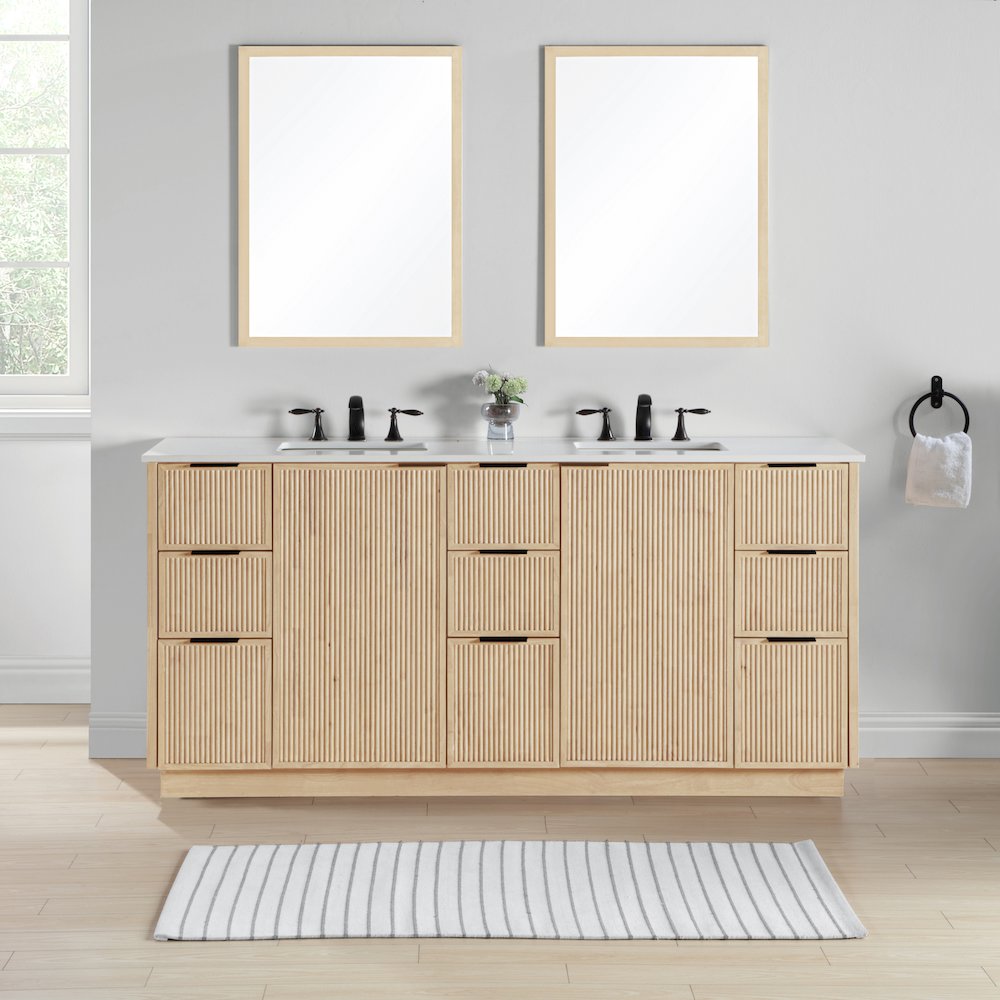 Willard 72" Natural Engineered Stone And Solid Wood Bathroom Vanity