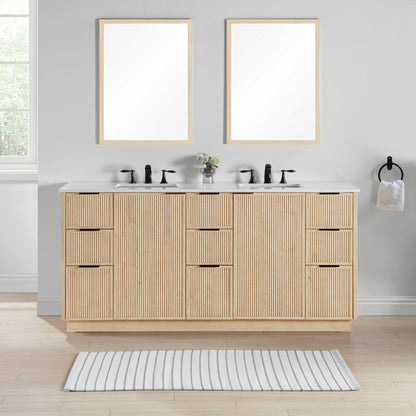 Willard 72" Natural Engineered Stone And Solid Wood Bathroom Vanity