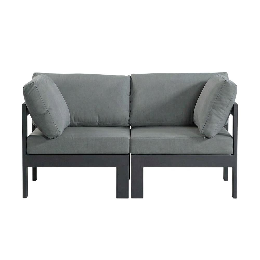 Gray Fabric Outdoor Patio Modular Sofa, Contemporary Style, Cushioned Seating