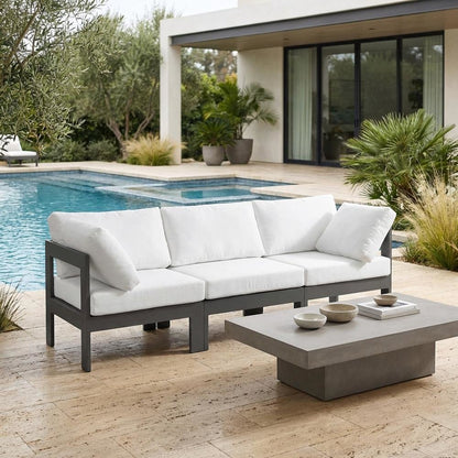 White Fabric Outdoor Modular Sofa With Contemporary Style And Cushioned Back