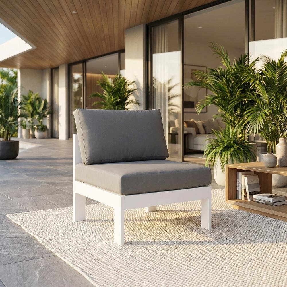 Gray Outdoor Patio Armless Aluminum Chair With Cushioned Seat