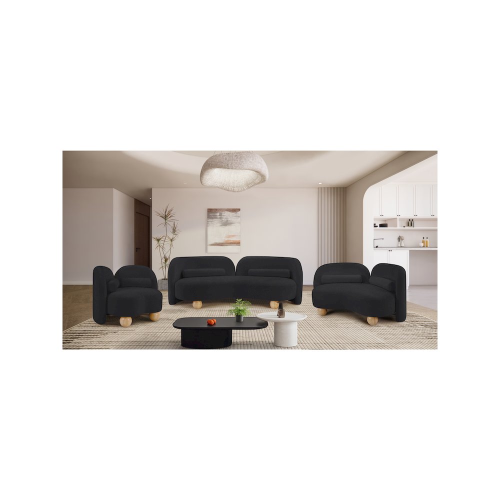 Daphne Black Chenille Fabric Loveseat