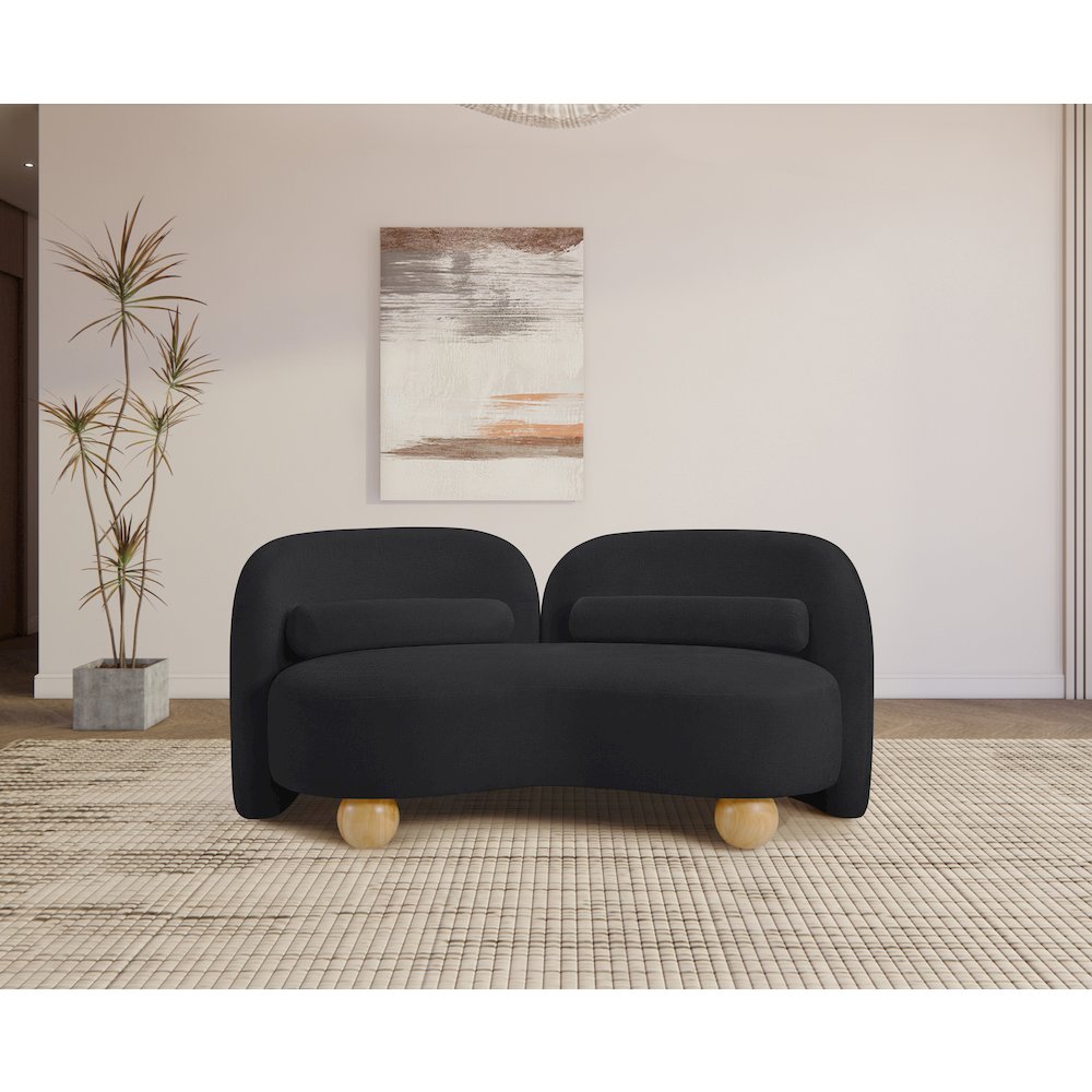 Daphne Black Chenille Fabric Loveseat