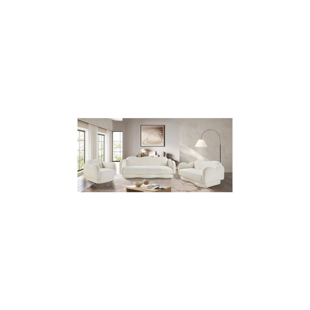 Bloom Cream Teddy Fabric Loveseat