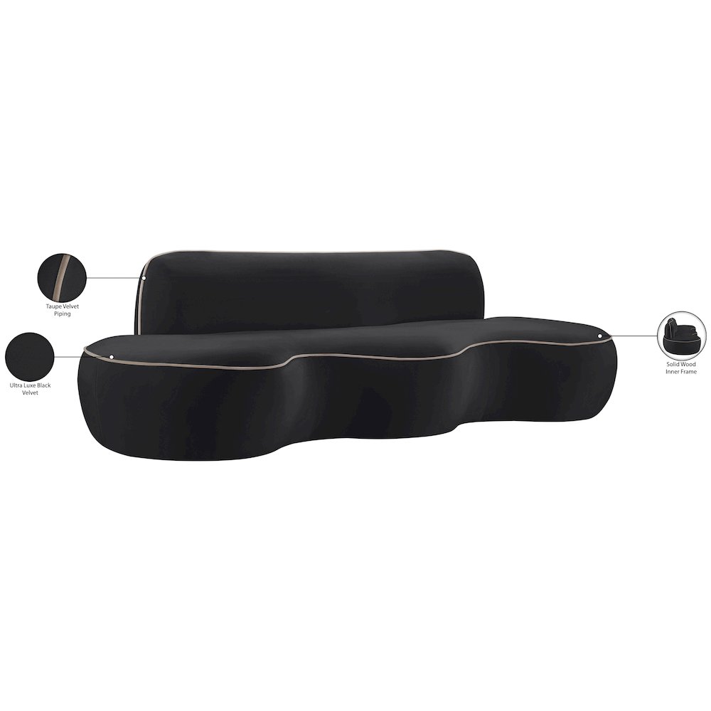Swerve 100" Black Velvet Upholstered Sofa