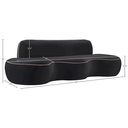 Swerve 100" Black Velvet Upholstered Sofa