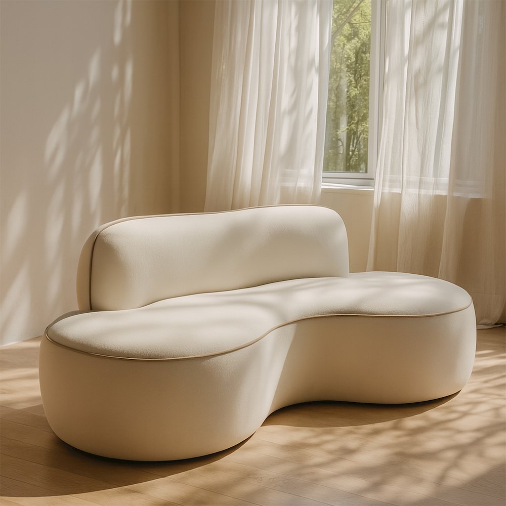 Swerve 77" Cream Velvet Upholstered Loveseat