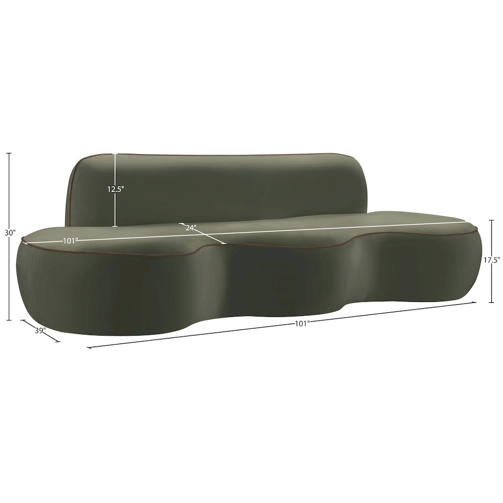 Swerve 100" Green Velvet Upholstered Sofa