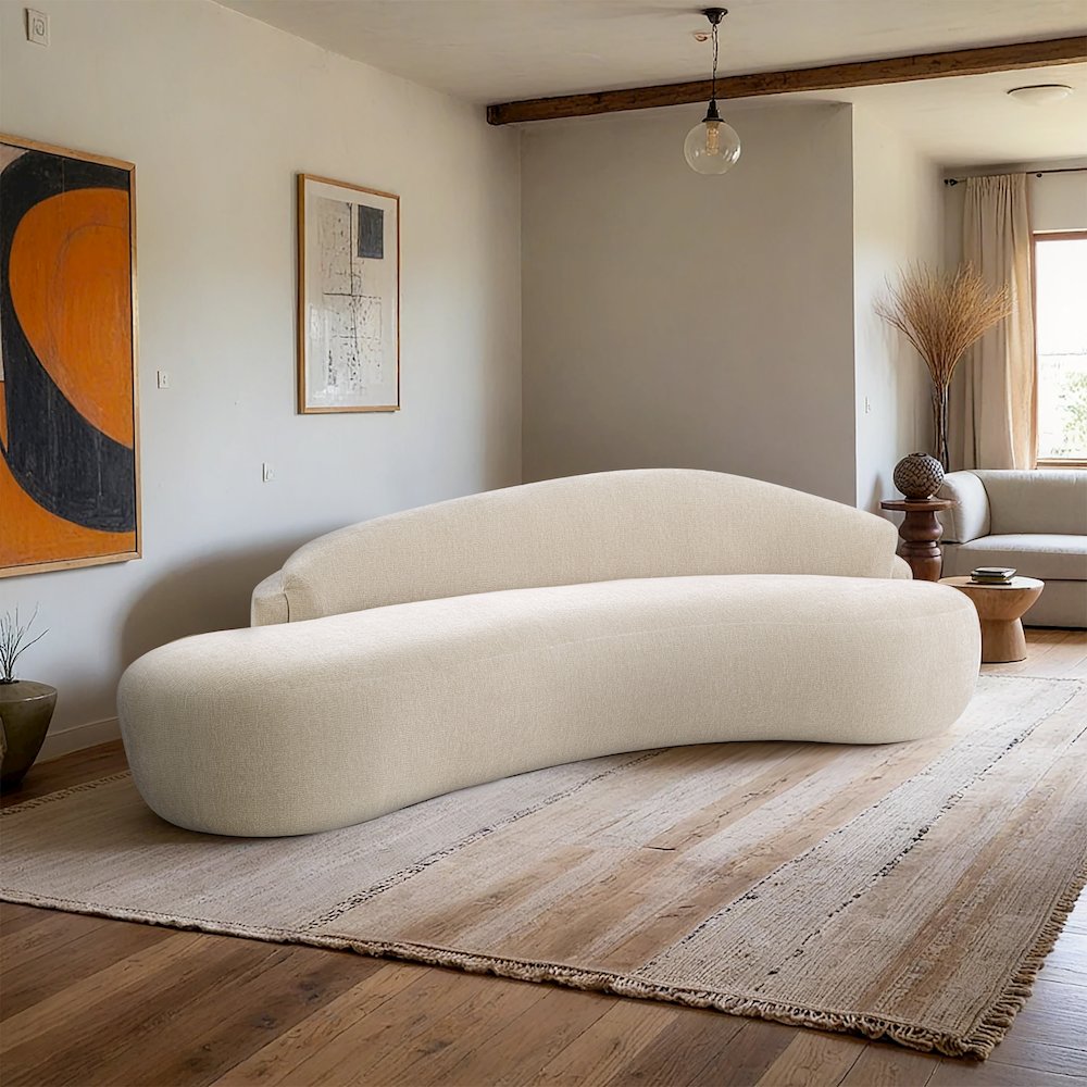 Caspian 101" Beige Chenille Fabric Upholstered Sofa