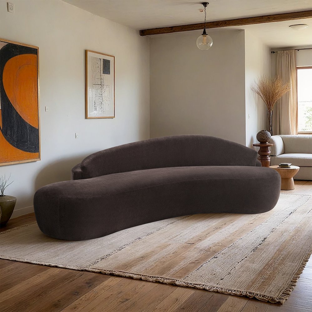 Caspian 101" Brown Chenille Fabric Upholstered Sofa