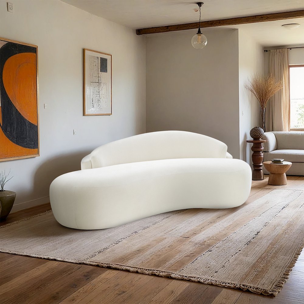 Caspian 79" Cream Chenille Fabric Upholstered Loveseat