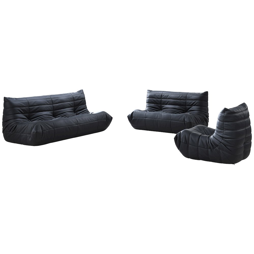 Relax 77.75" Black Vegan Leather Upholstered Sofa