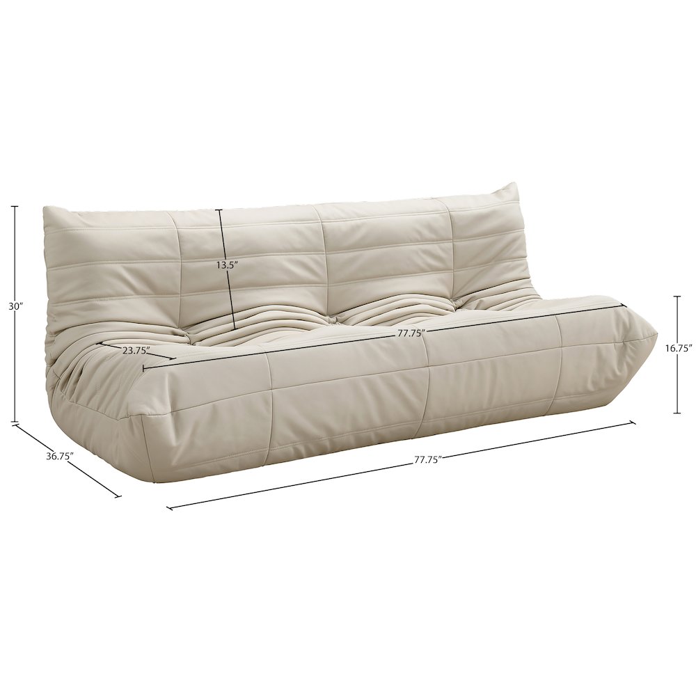 Relax 77.75" Cream Vegan Leather Upholstered Sofa
