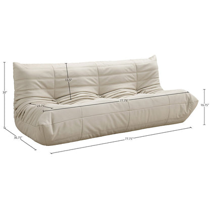 Relax 77.75" Cream Vegan Leather Upholstered Sofa