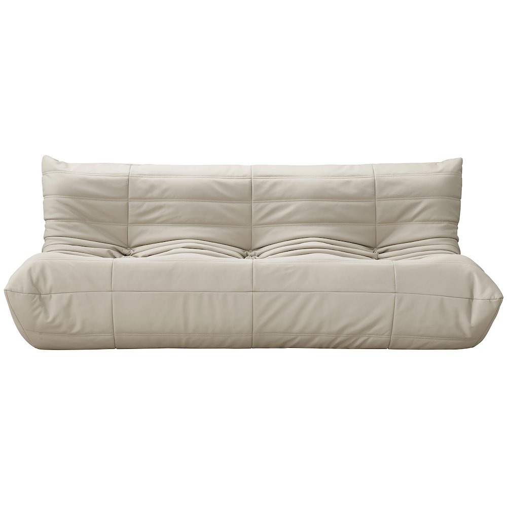 Relax 77.75" Cream Vegan Leather Upholstered Sofa