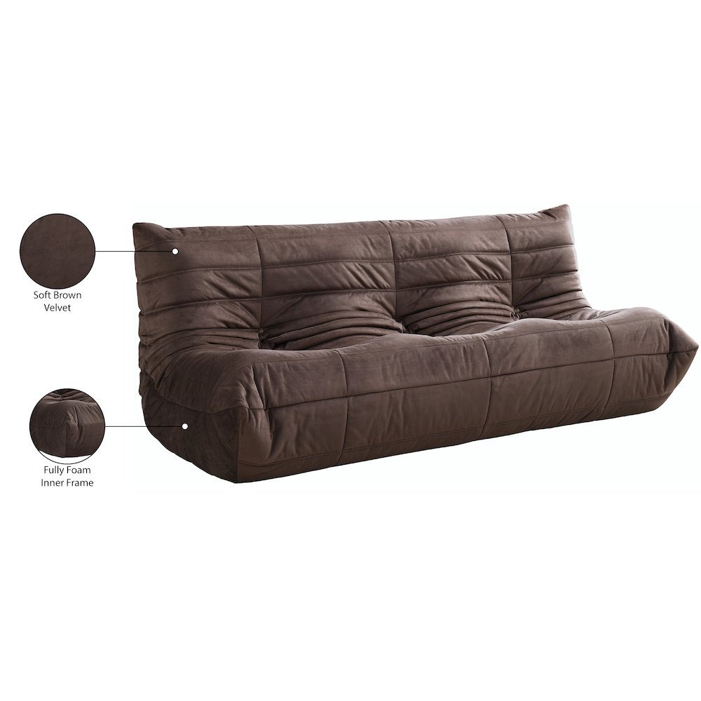 Relax 77.75" Brown Velvet Upholstered Sofa