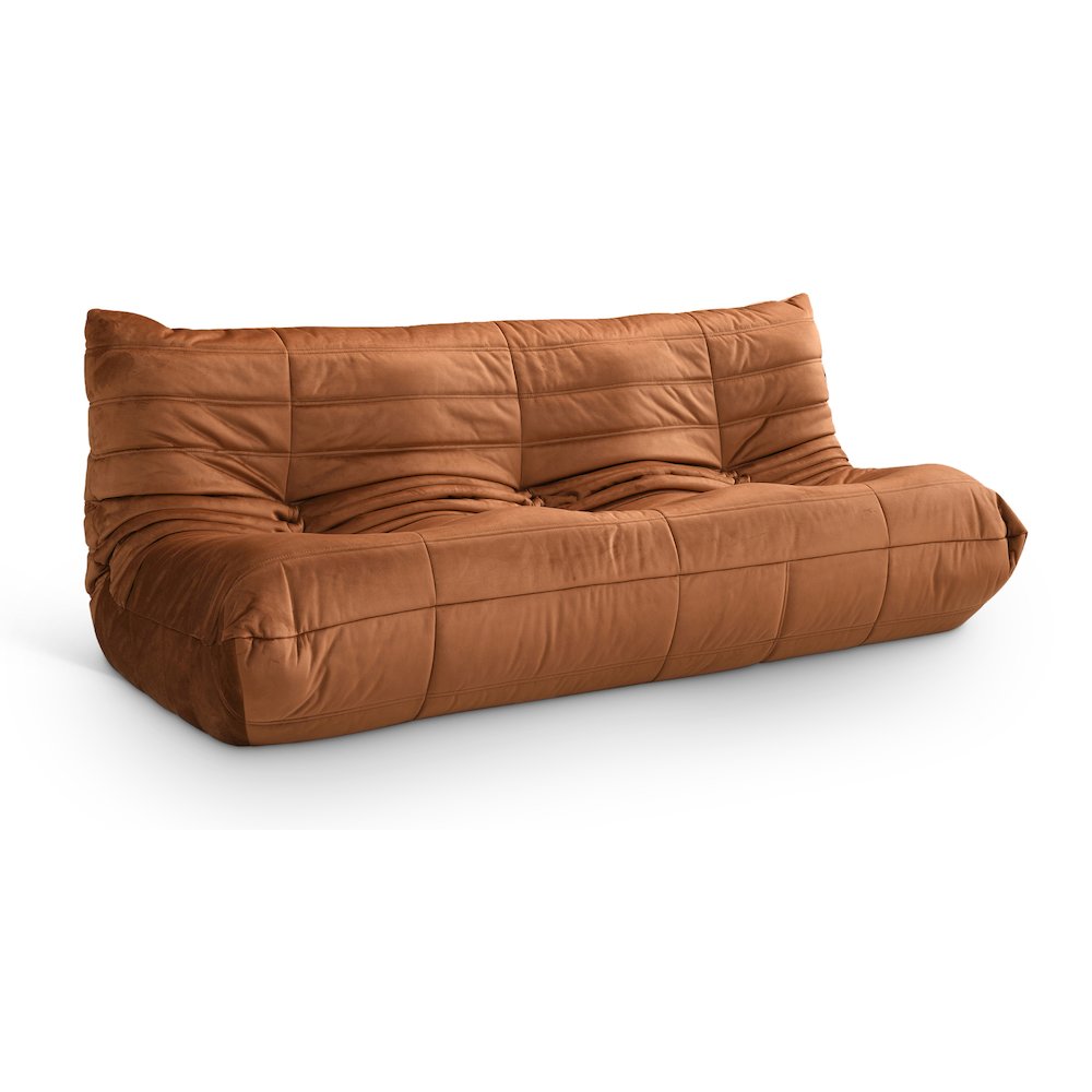 Relax 77.75" Cognac Velvet Upholstered Sofa