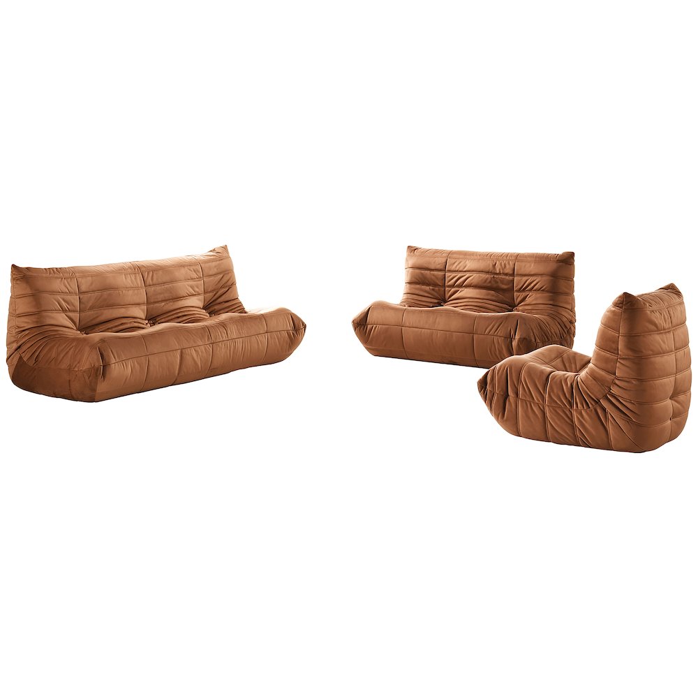 Relax 77.75" Cognac Velvet Upholstered Sofa