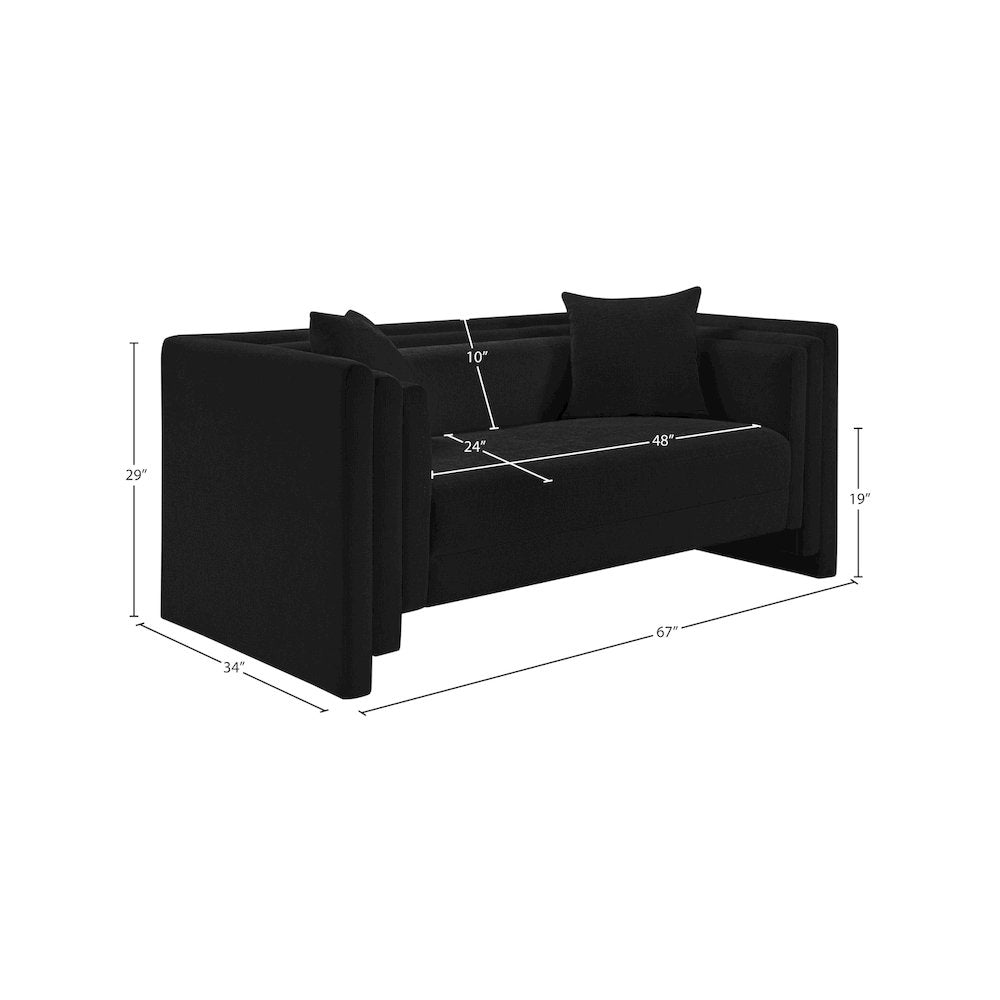 Everett Black Chenille Fabric Loveseat