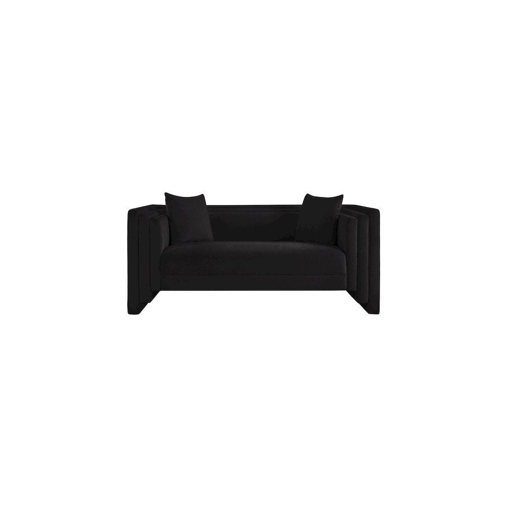 Everett Black Chenille Fabric Loveseat