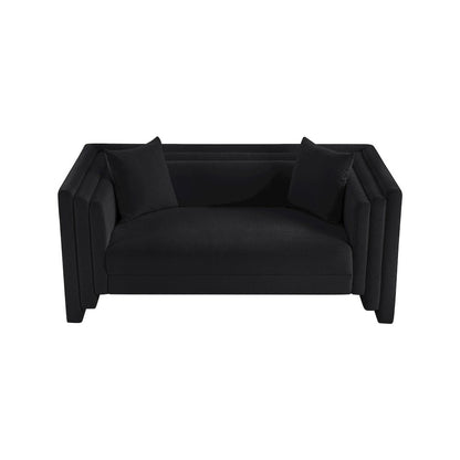 Everett Black Chenille Fabric Loveseat
