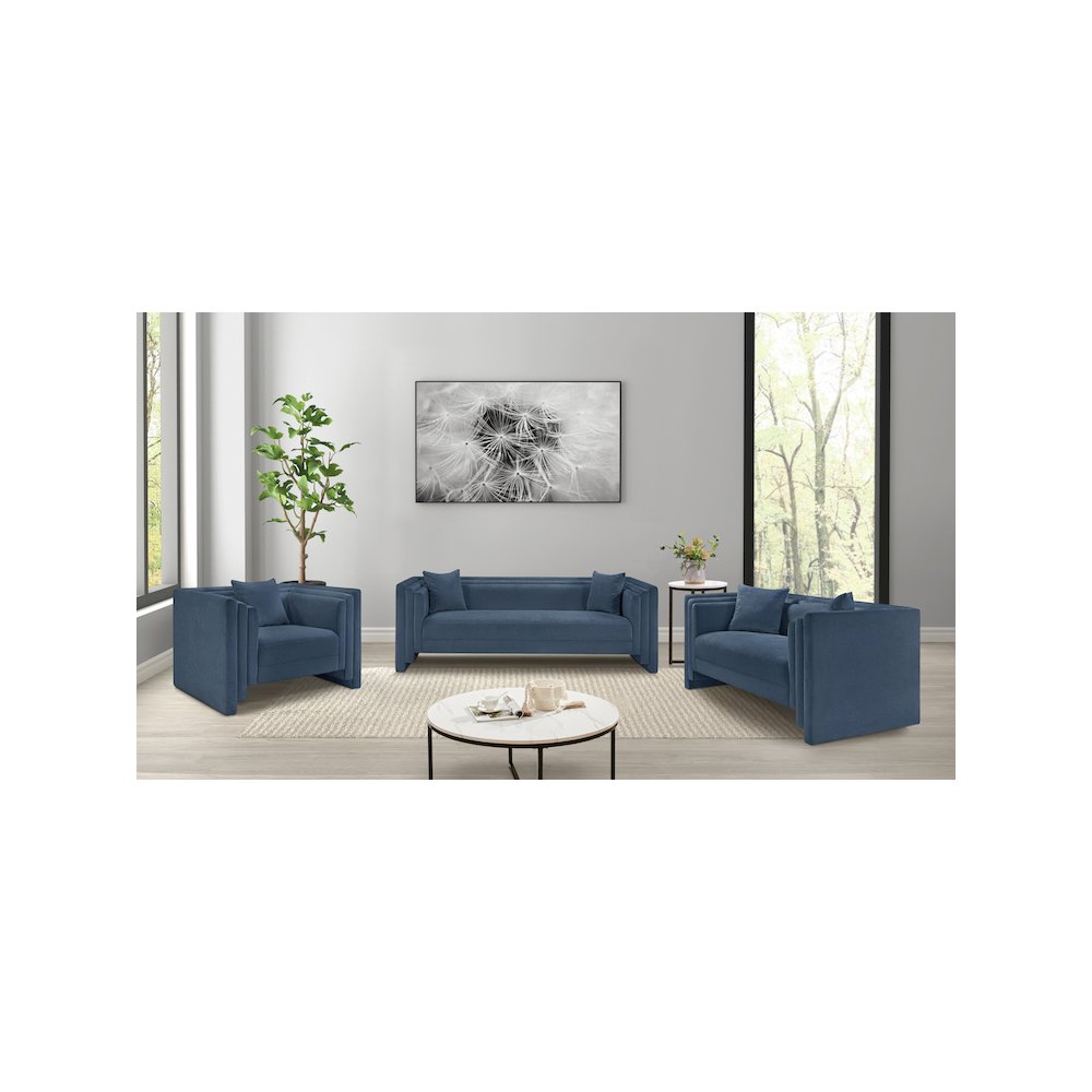 Everett Light Blue Chenille Fabric Sofa