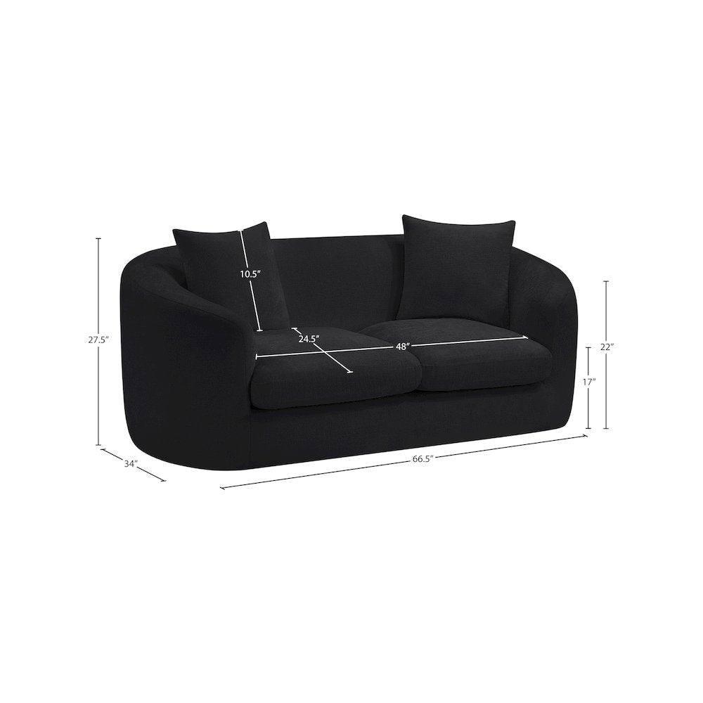 Penelope Black Chenille Fabric Loveseat