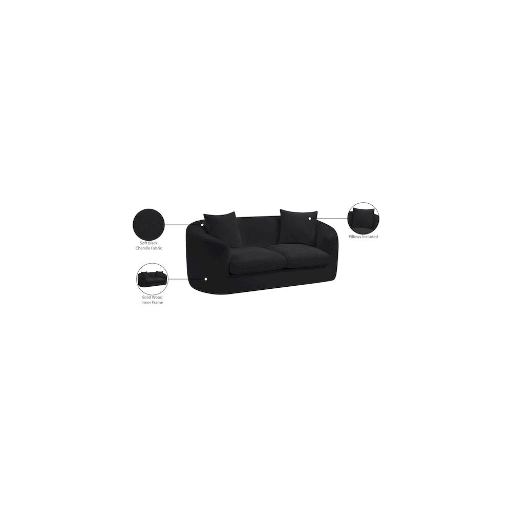 Penelope Black Chenille Fabric Loveseat