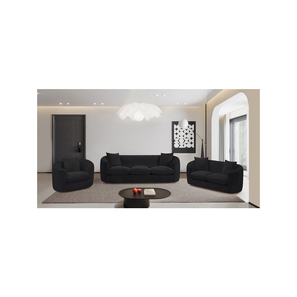 Penelope Black Chenille Fabric Loveseat