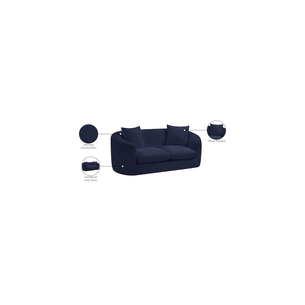 Penelope Navy Chenille Fabric Loveseat