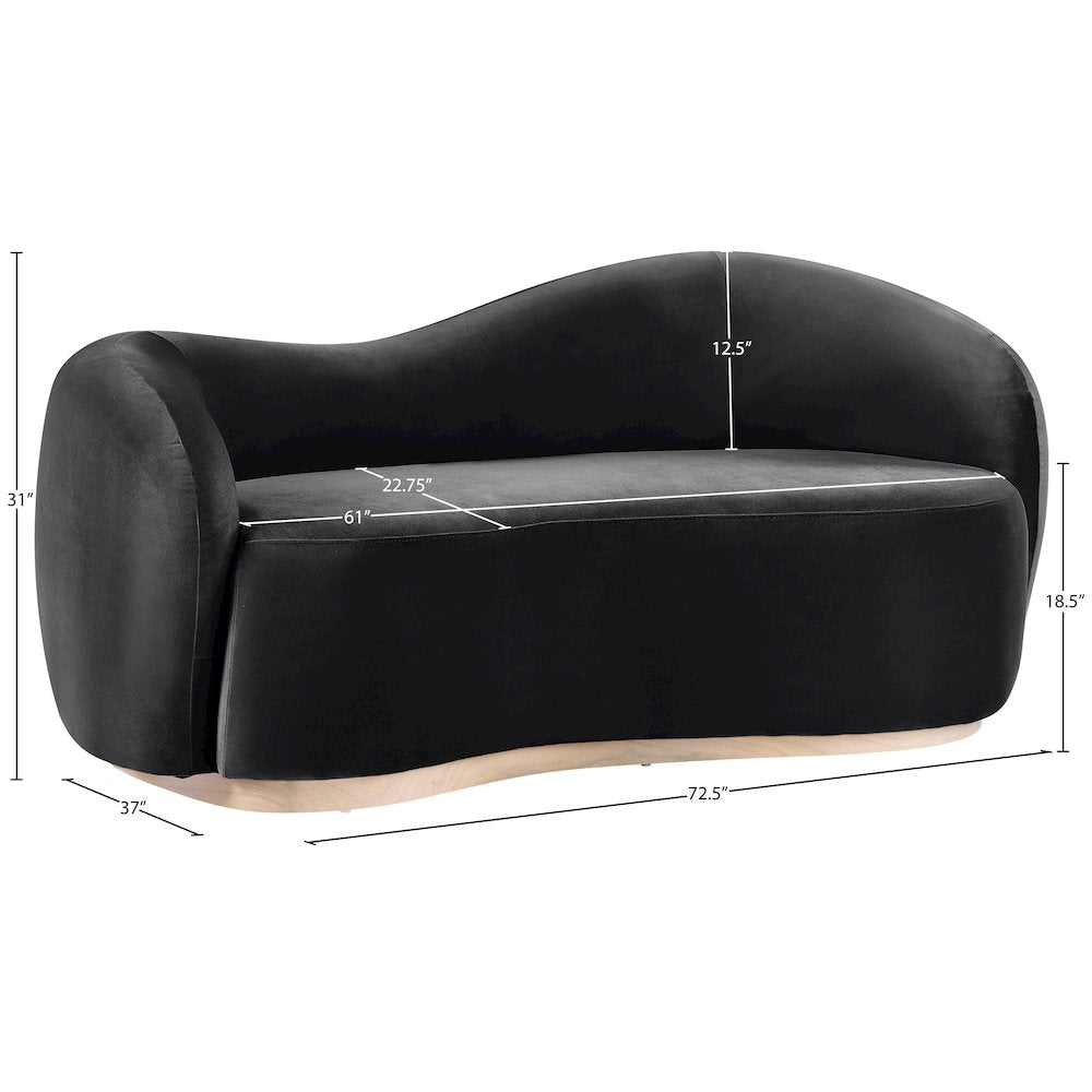 Gustavo 72.5" Black Velvet Upholstered Loveseat