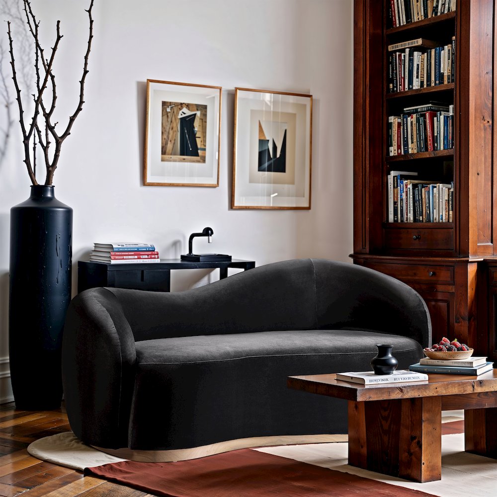 Gustavo 72.5" Black Velvet Upholstered Loveseat