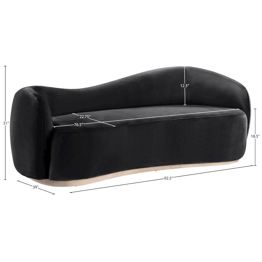 Gustavo 92.5" Black Velvet Upholstered Sofa
